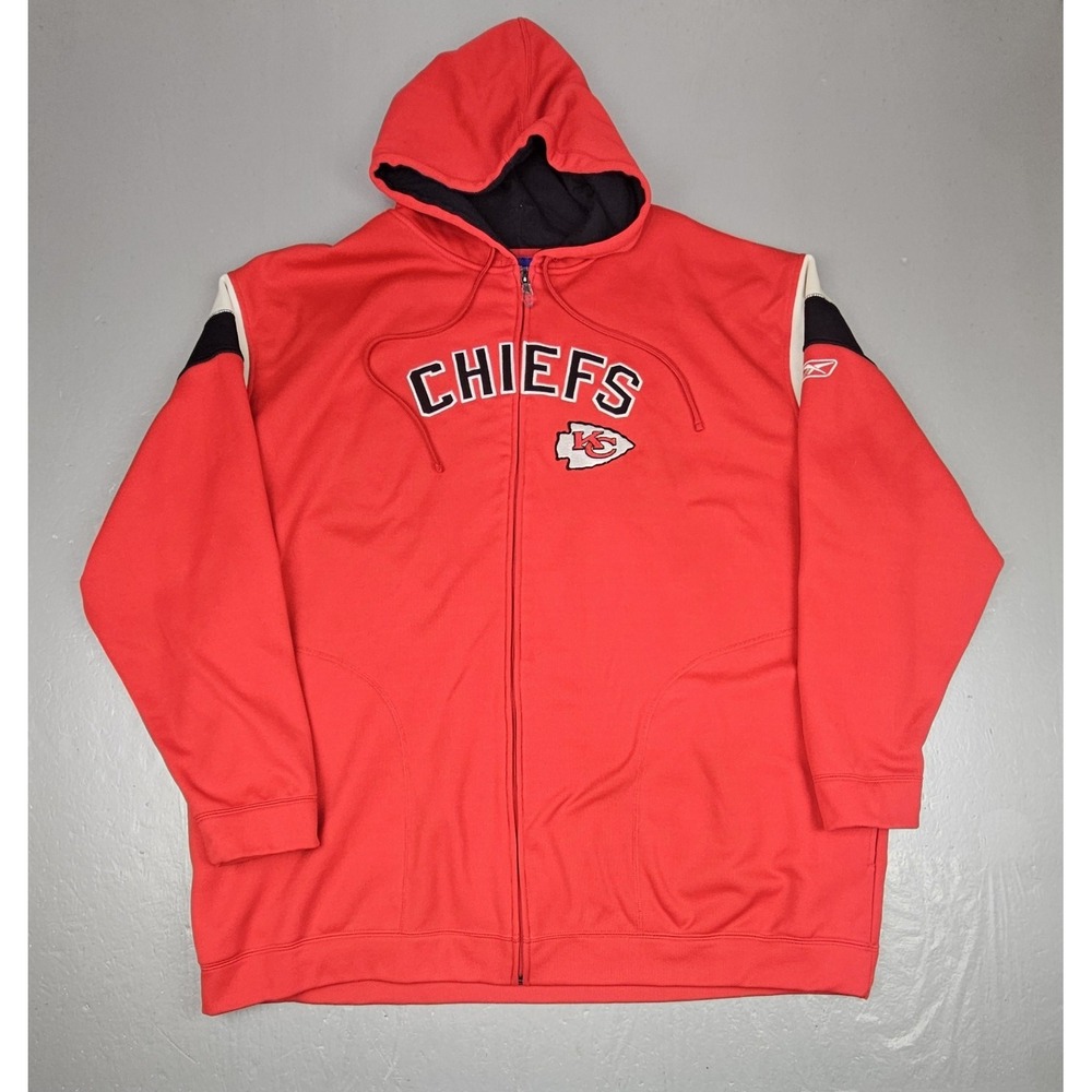 Vintage Reebok NFL Kansas City Chiefs Hoodie Mens 4XL Red Full Zip Sweatshirt